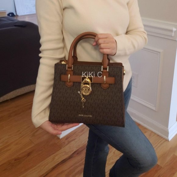 Michael Kors Hamilton Small Logo Satchel Brown 35F1GHMS1B - Picture 16 of 17